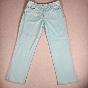 Michael Kors Seafoam Light Blue Frayed Hem Denim Capri Pants Made in Italy